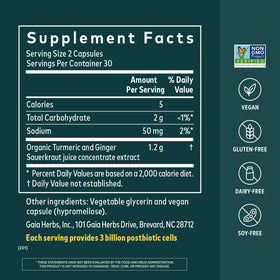 Gaia Herbs Gingembre-Curcuma capsules avec étiquette visible