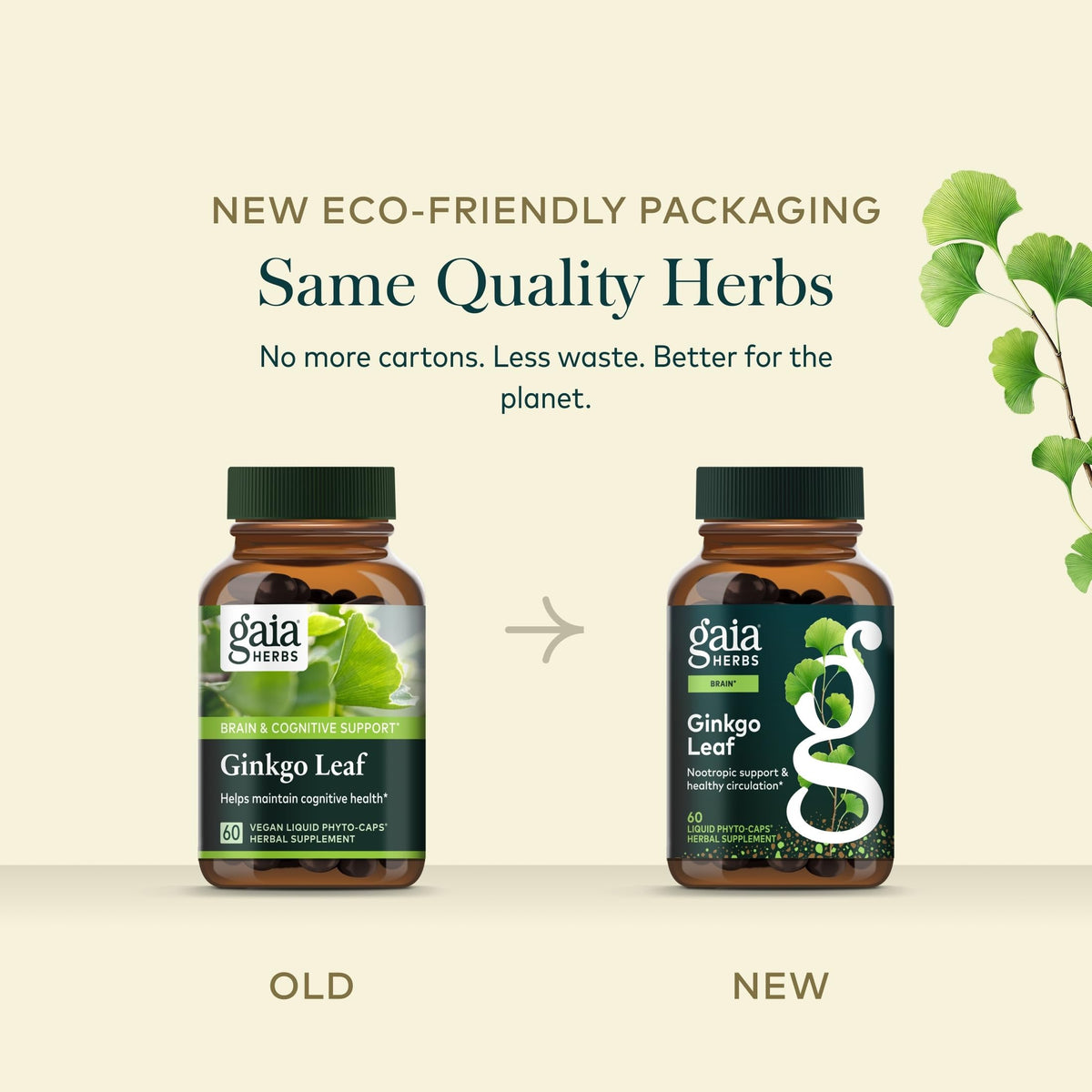 Gaia Herbs Ginkgo Biloba étiquette avec informations de dosage