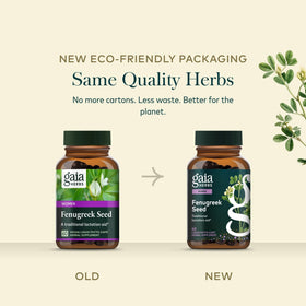 Gaia Herbs Graines de Fenugrec capsules sur une table en bois