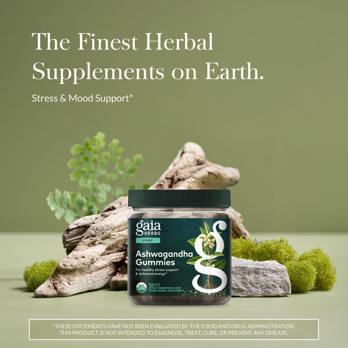 Gaia Herbs Gummies Ashwagandha bio 120 pièces - packaging avec fruits