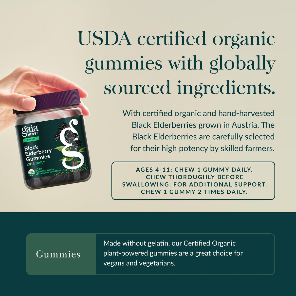Gaia Herbs Gummies de Sureau Noir, étiquette du produit