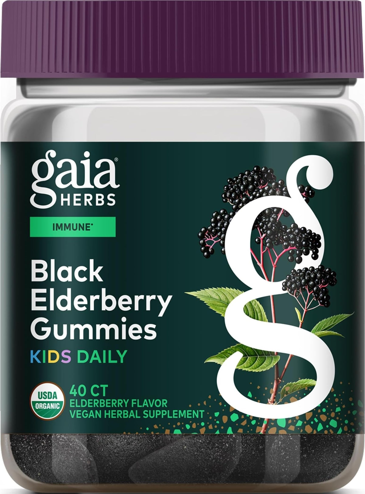 Gaia Herbs Gummies de Sureau Noir pour Enfants, 40 Gummies, vue de face