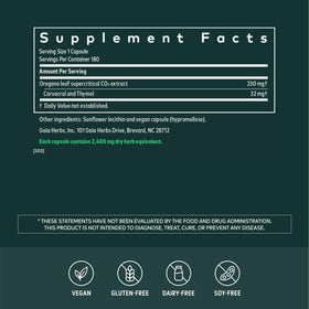 Gaia Herbs Huile d'Origan 230 mg capsules végétales avec étiquette