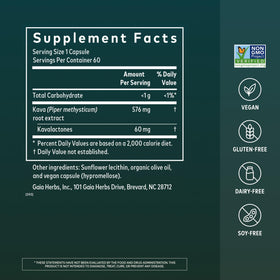Gaia Herbs Kava Root 60 capsules avec étiquette