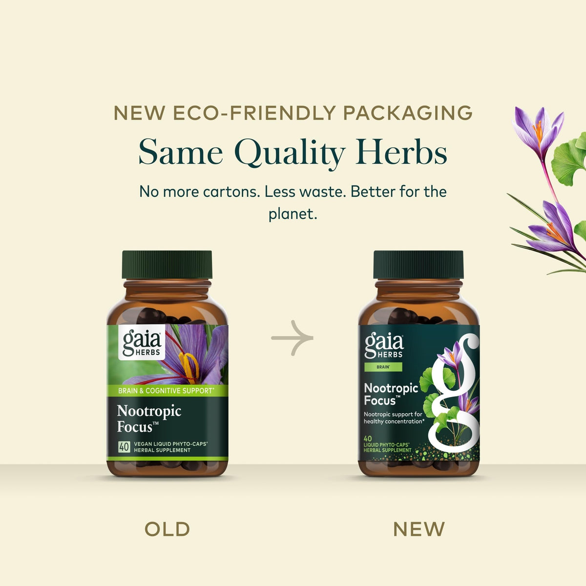 Gaia Herbs Nootropic Focus gélules sur une table