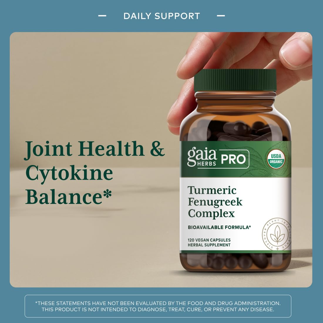 Gaia Herbs PRO Complexe Curcuma Fenugrec 120 capsules emballage