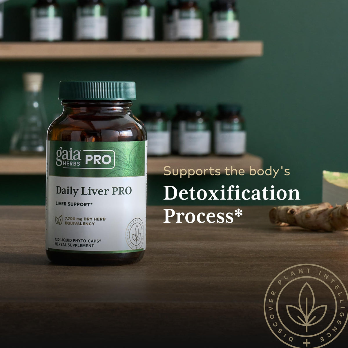 Gaia Herbs PRO Daily Liver Pro vue de côté montrant la taille des capsules