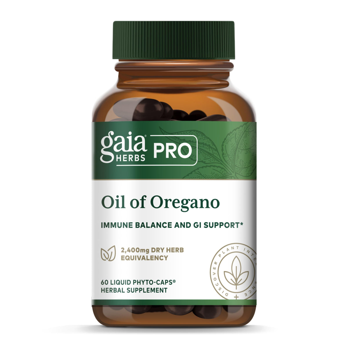 Gaia Herbs PRO Huile d'Origan 60 capsules végétaliennes, vue de face