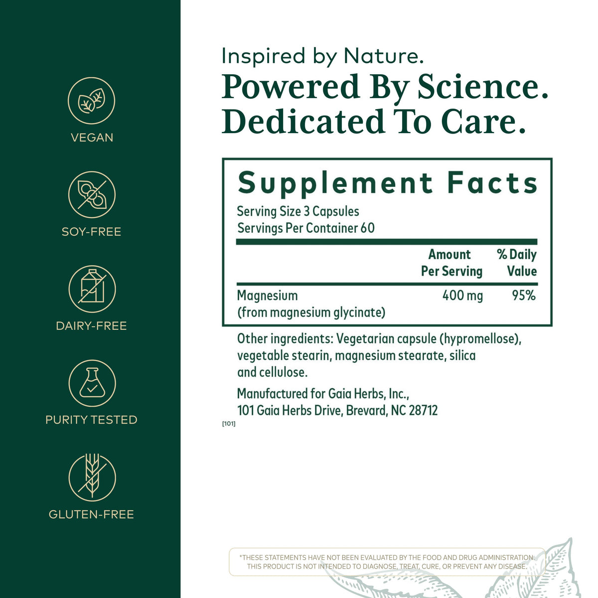 Gaia Herbs PRO Magnésium Glycinate 400mg capsule arrière