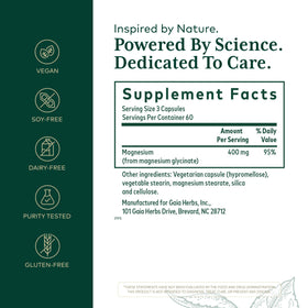 Gaia Herbs PRO Magnésium Glycinate 400mg capsule arrière