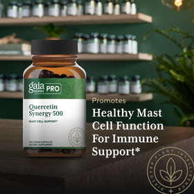 Gaia Herbs PRO Quercetin Synergy 500 flacon ouvert avec capsules