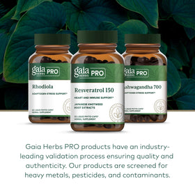 Gaia Herbs Pro Resveratrol 150 capsules sur une table en bois