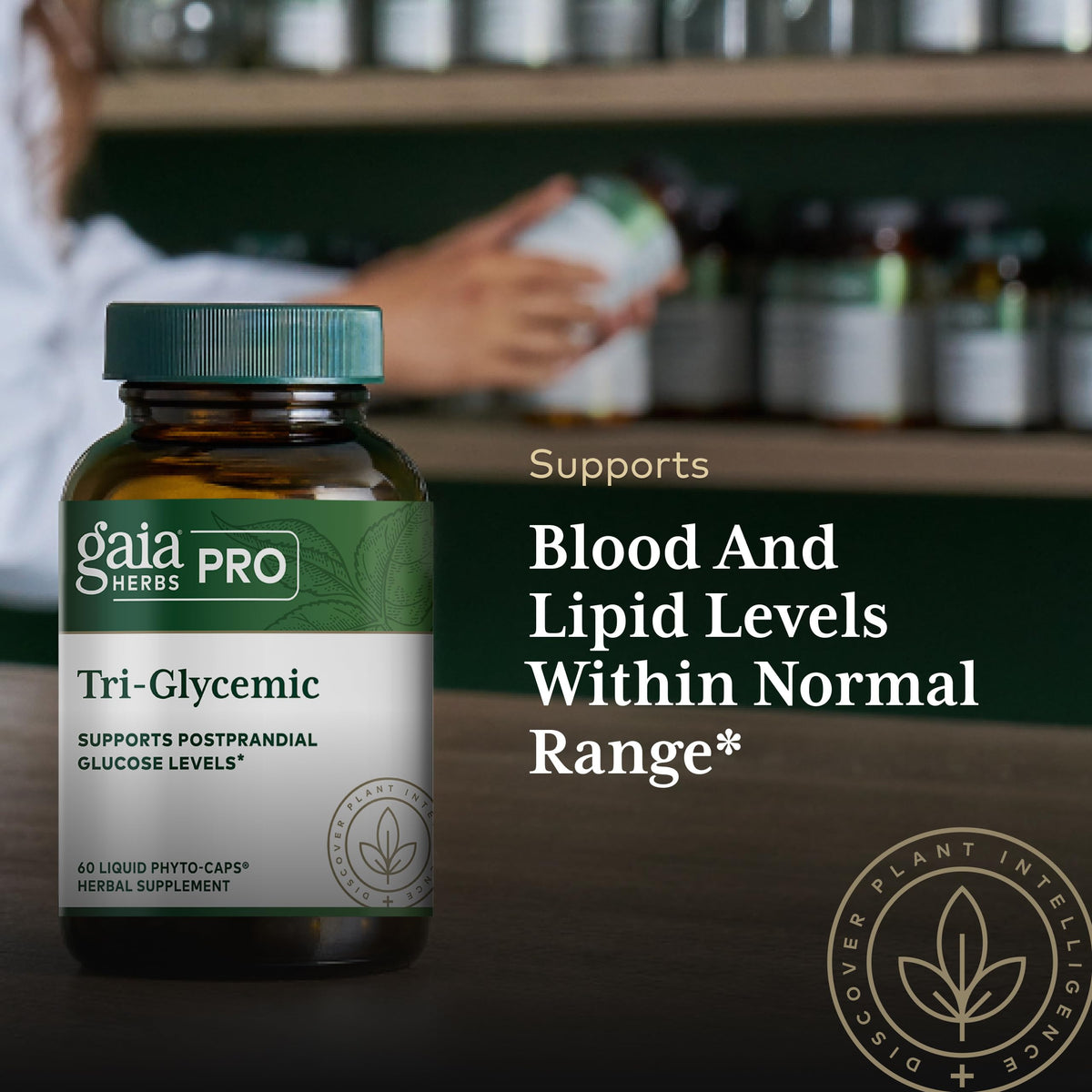 Gaia Herbs PRO Tri-Glycemic sur une table en bois