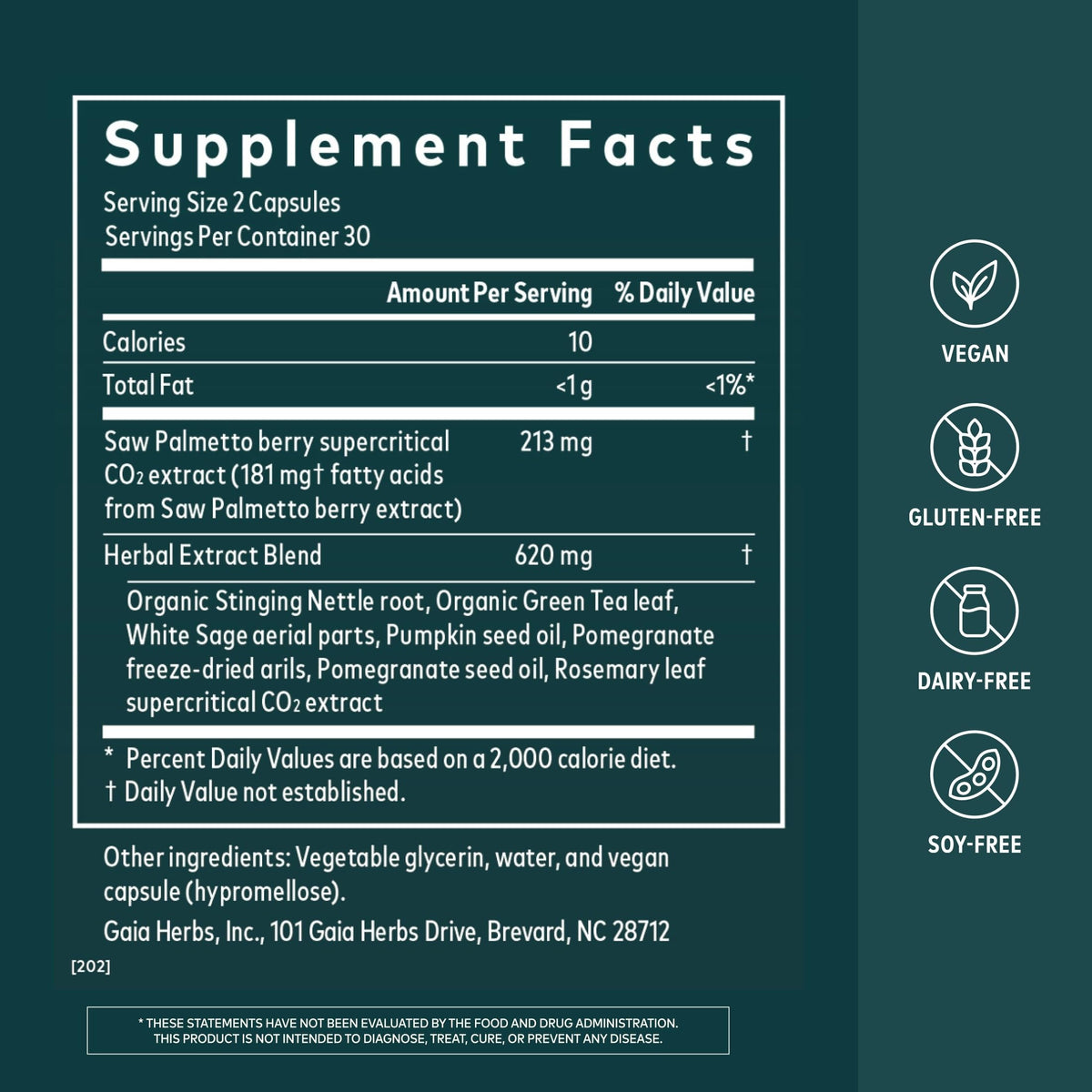 Gaia Herbs Prostate Santé capsules végétales sur un fond neutre