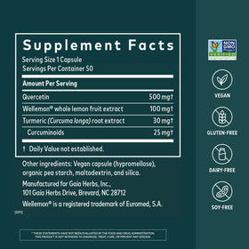 Gaia Herbs Quercetin Synergy emballage avec informations nutritionnelles