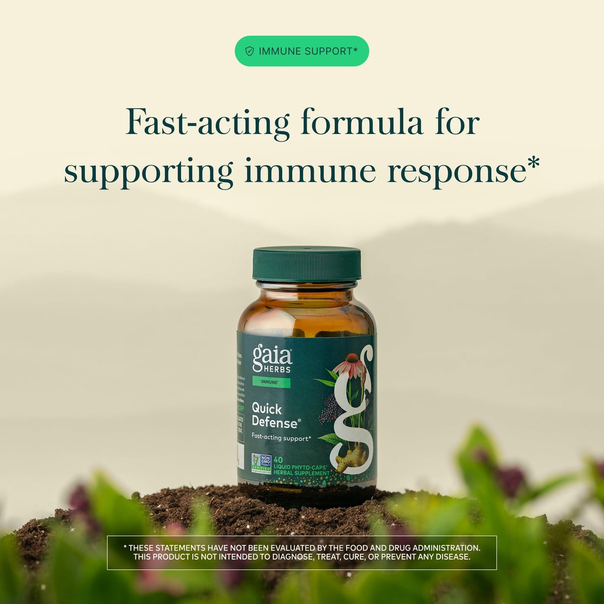 Gaia Herbs Quick Defense capsules végétales sur fond blanc