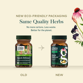 Gaia Herbs Quick Defense, présentation sur une table en bois