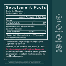 Gaia Herbs Resveratrol emballage avec informations nutritionnelles