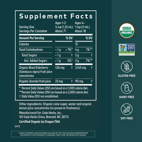 Gaia Herbs Sirop de Sureau Noir 3 Fl Oz étiquette