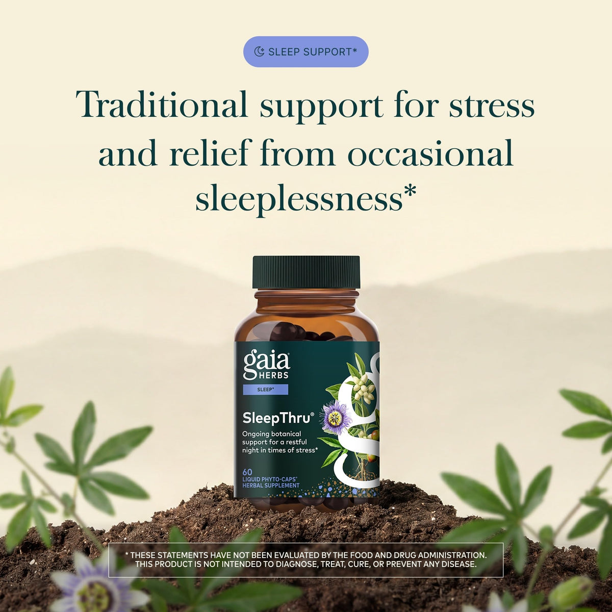 Gaia Herbs SleepThru gélules végétales sur une table