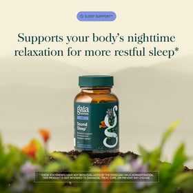 Gaia Herbs Sound Sleep 120 capsules vegan, étiquette de près