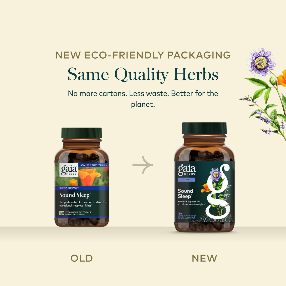 Gaia Herbs Sound Sleep 120 capsules vegan, vue de côté