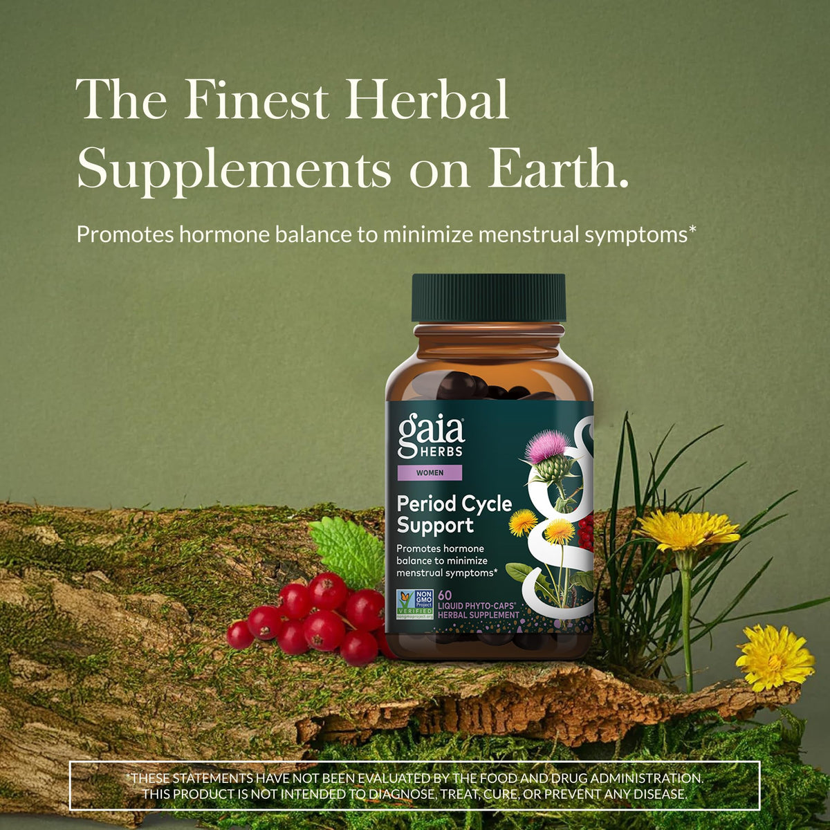 Gaia Herbs Soutien Cycle Féminin 60 capsules, vue latérale du flacon