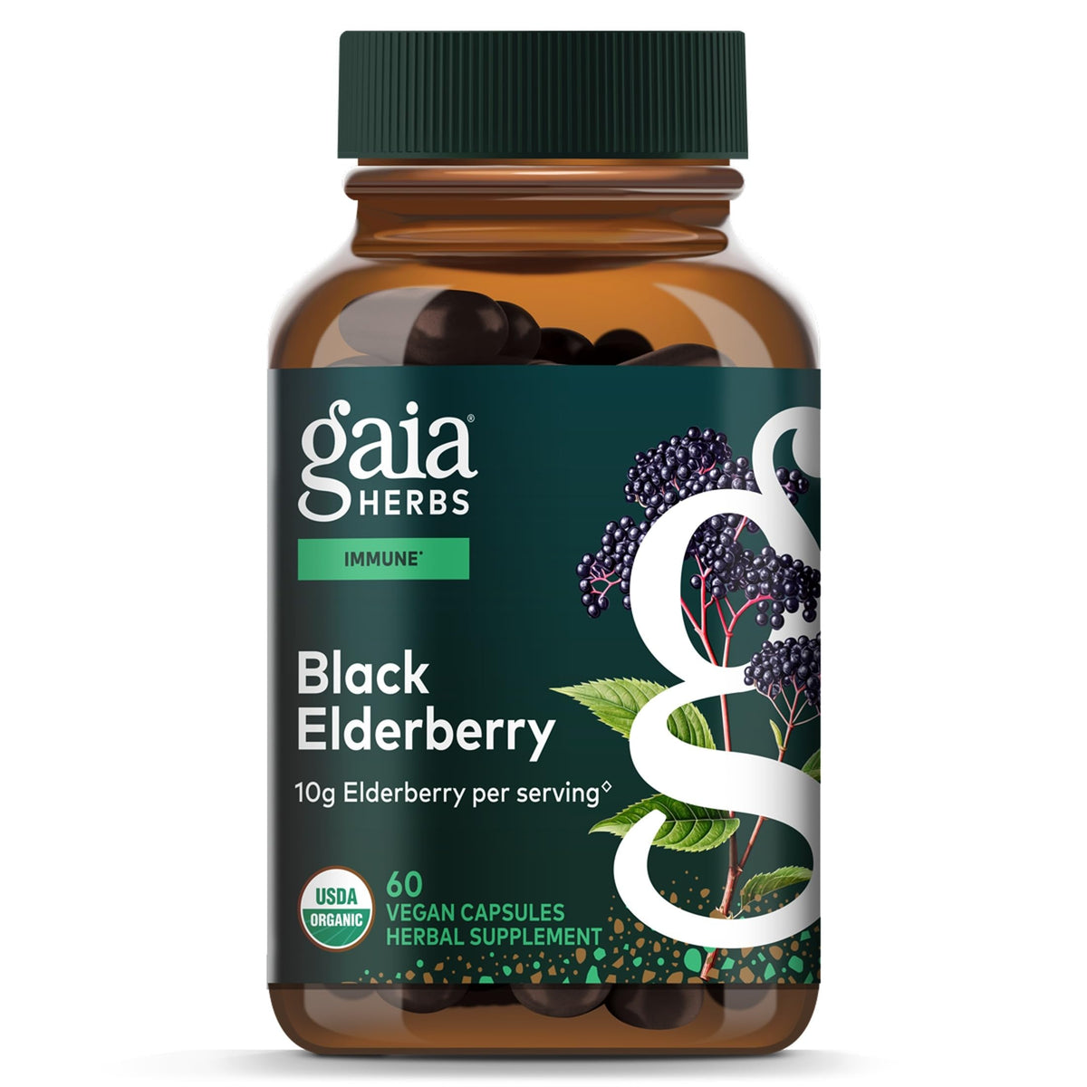 Gaia Herbs Sureau Noir 60 Capsules Végétales vue de face