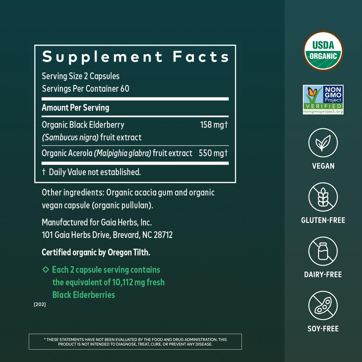 Gaia Herbs Sureau Noir capsules végétales avec étiquette