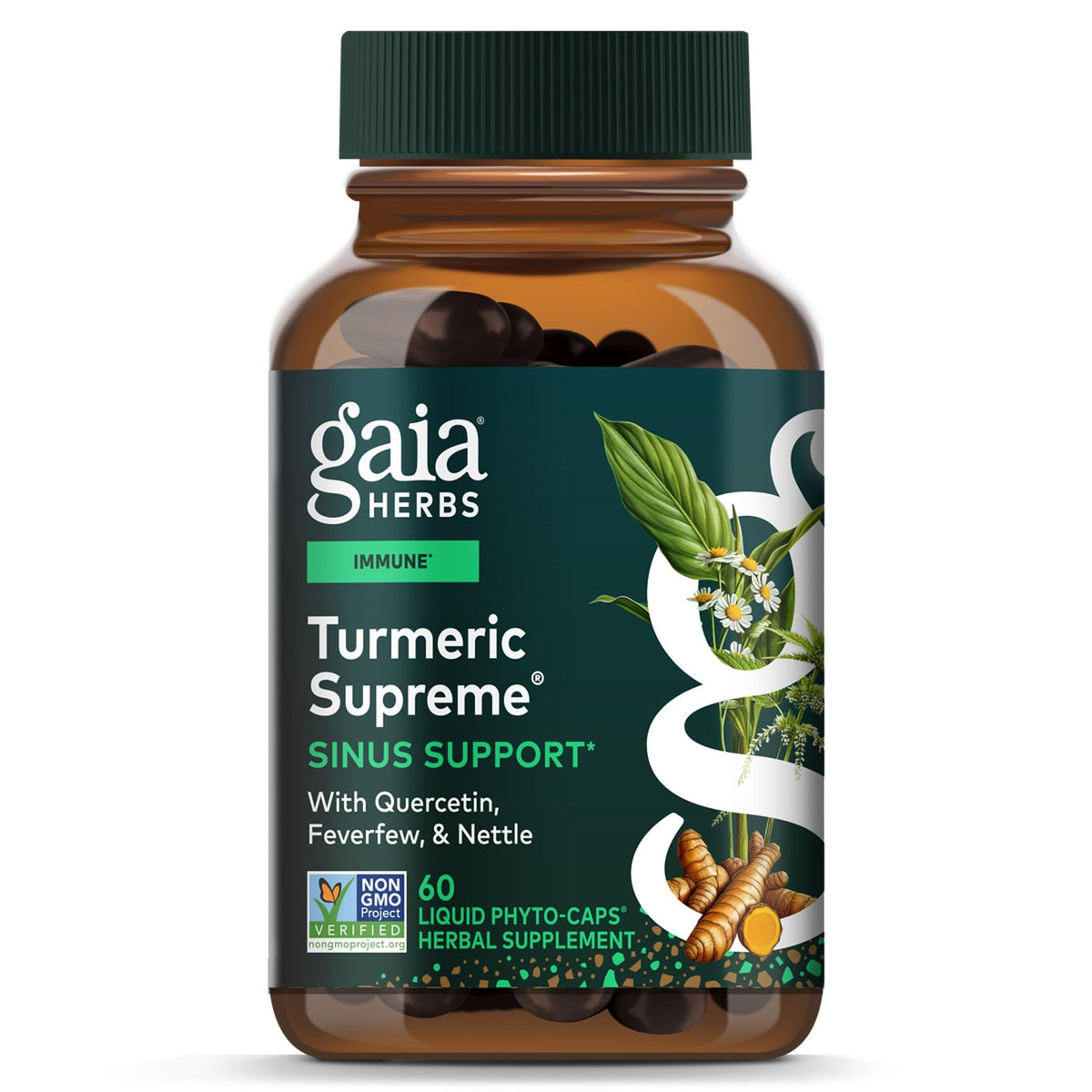 Gaia Herbs Turmeric Sinus Support 60 Vegan Capsules front view