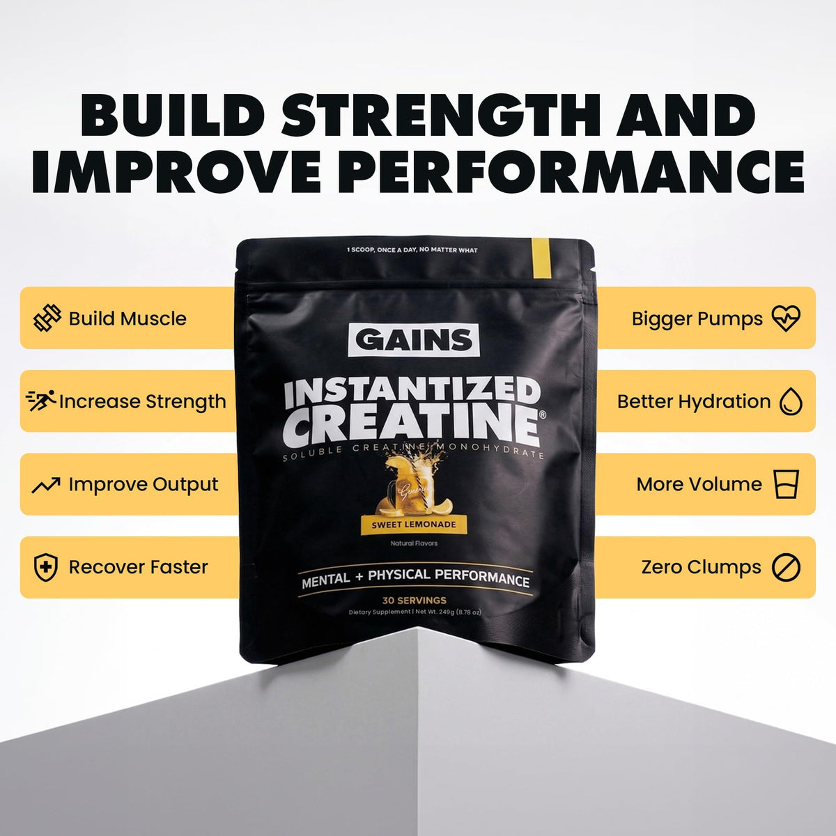 GAINS IN BULK Créatine Monohydrate Instantanée 30 Portions Citron emballage