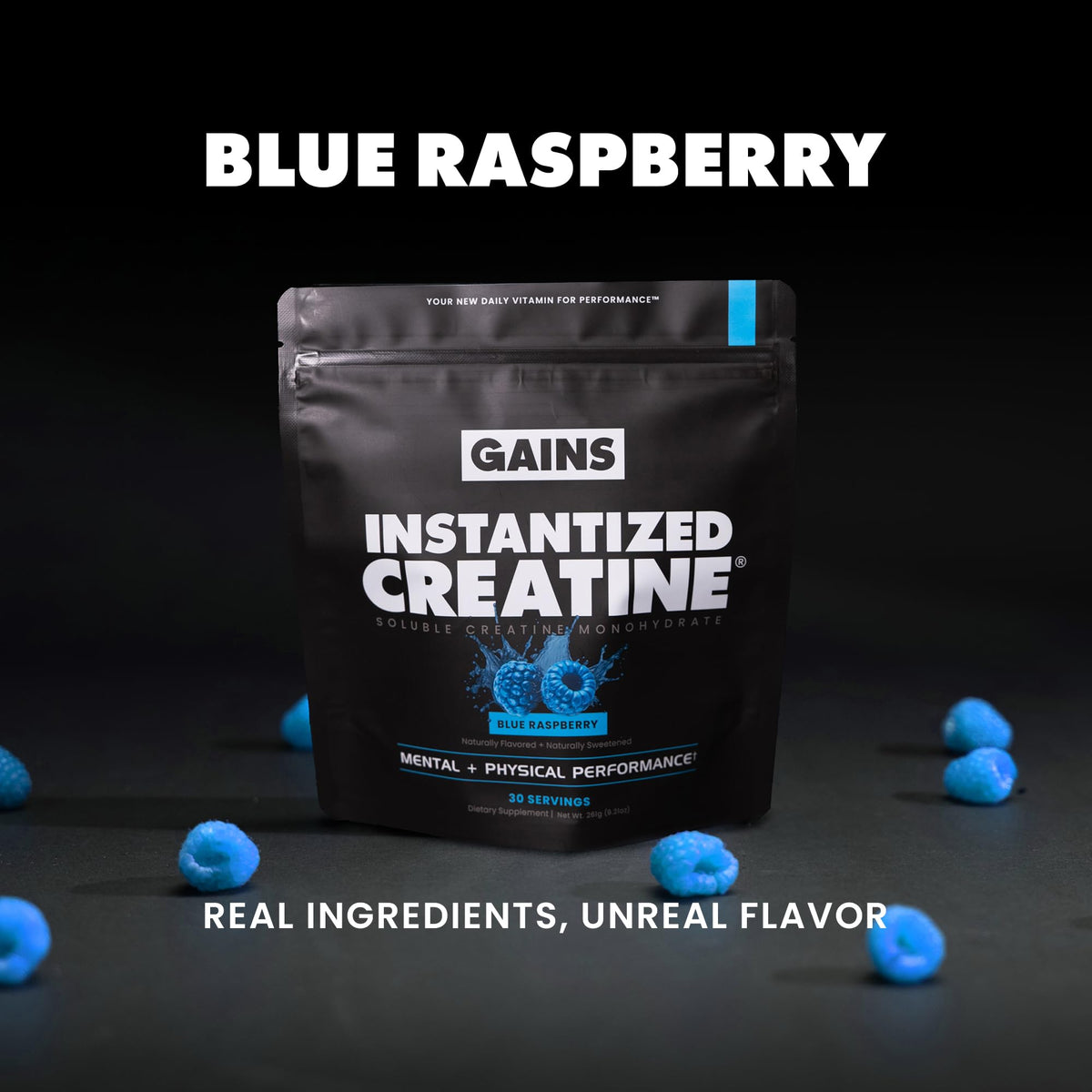 GAINS IN BULK Créatine Monohydrate Instantanée Framboise Bleue 240g avec cuillère doseuse