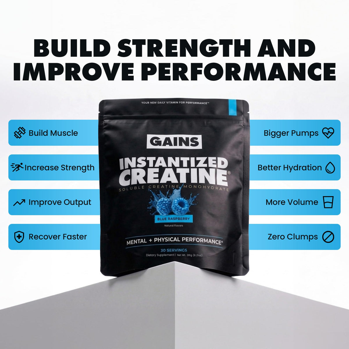 GAINS IN BULK Créatine Monohydrate Instantanée Framboise Bleue 240g étiquette