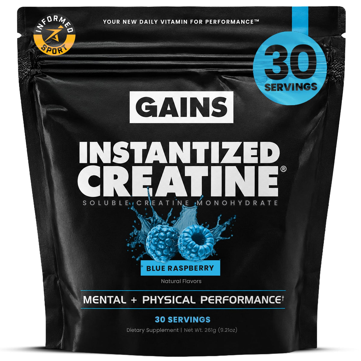 GAINS IN BULK Créatine Monohydrate Instantanée Framboise Bleue 240g vue avant