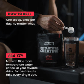 GAINS IN BULK Créatine Monohydrate Instantanée Framboise en utilisation