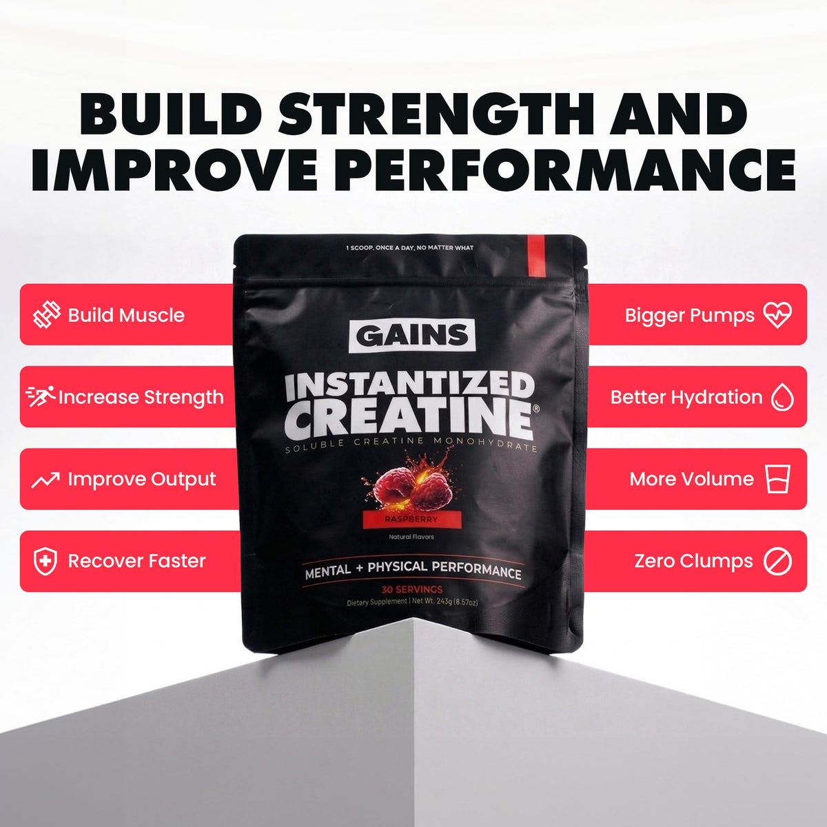 GAINS IN BULK Créatine Monohydrate Instantanée Framboise étiquette