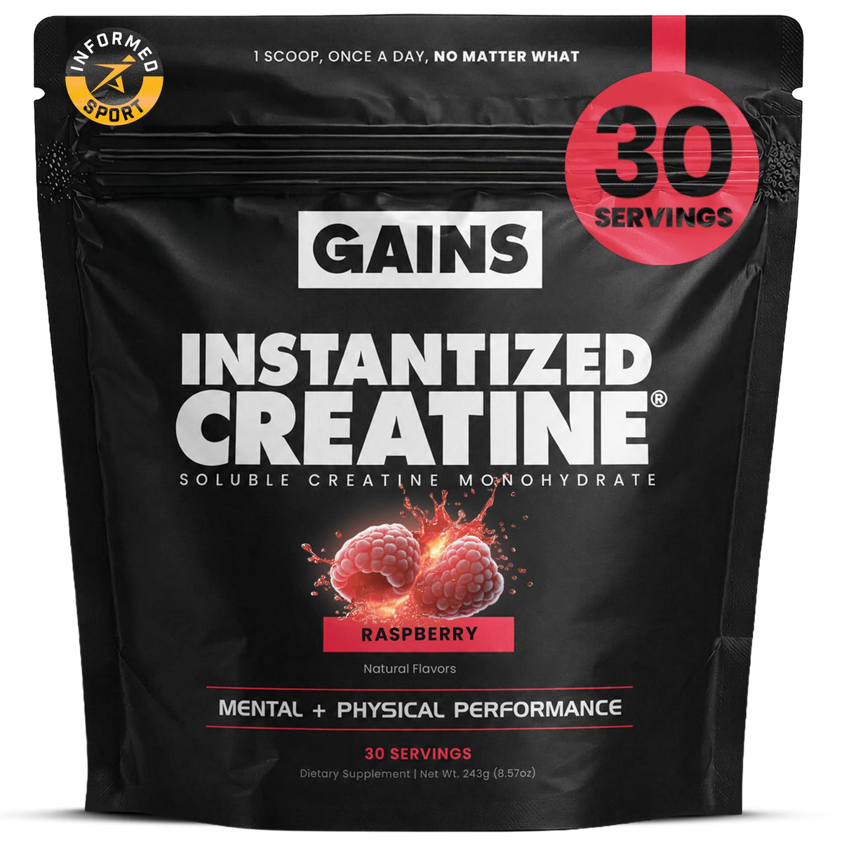 GAINS IN BULK Créatine Monohydrate Instantanée Framboise vue avant