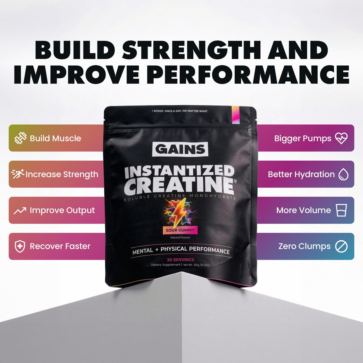 GAINS IN BULK Créatine Monohydrate Instantanée scoop with powder