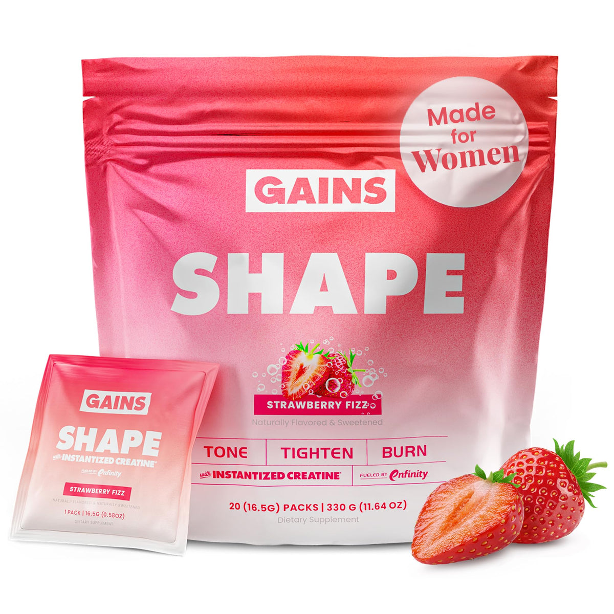 GAINS IN BULK SHAPE Créatine pour Femmes sachet Fraise Fizz