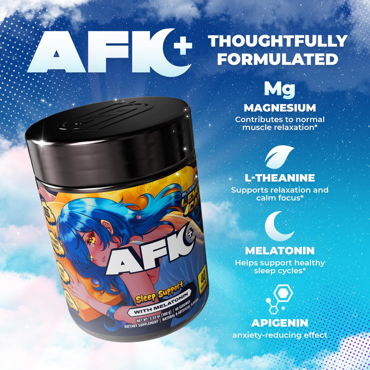 Gamer Supps AFK+® complément alimentaire en poudre dans un verre
