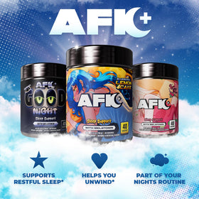 Gamer Supps AFK+® complément alimentaire sur une table avec des fruits