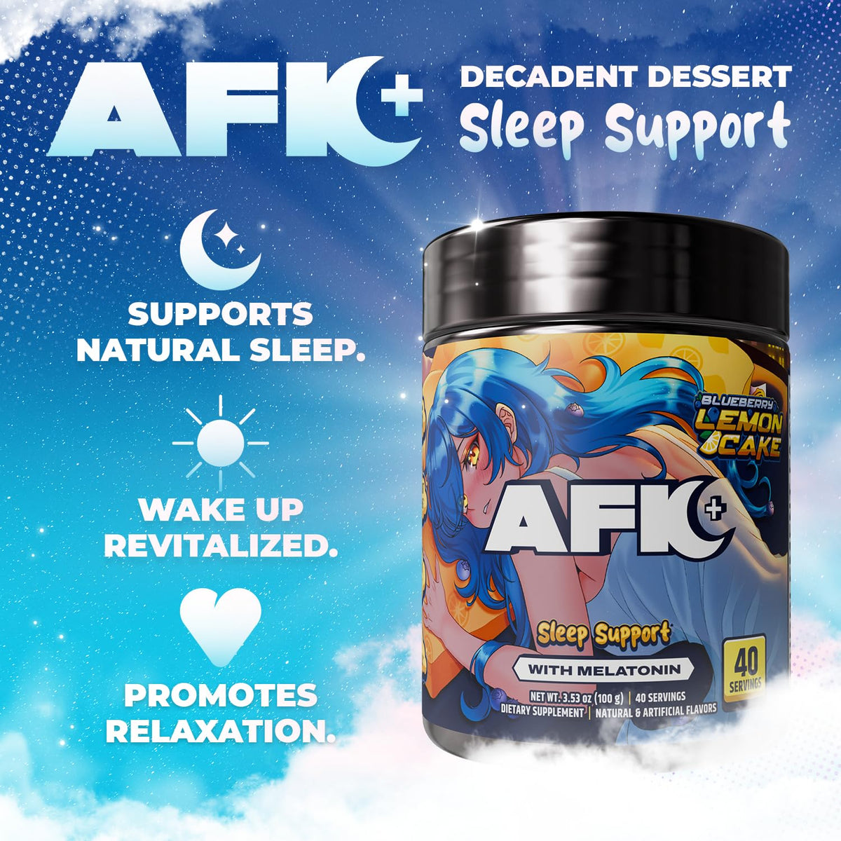 Gamer Supps AFK+® emballage avant avec informations nutritionnelles
