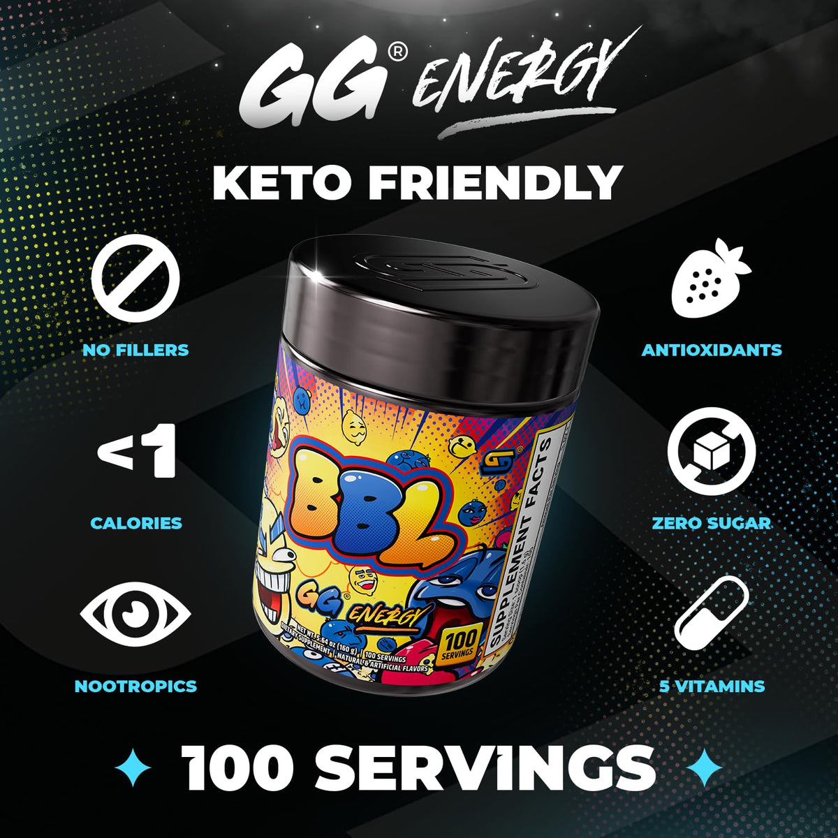 Gamer Supps GG Energy BBL Clooless poudre de limonade aux myrtilles