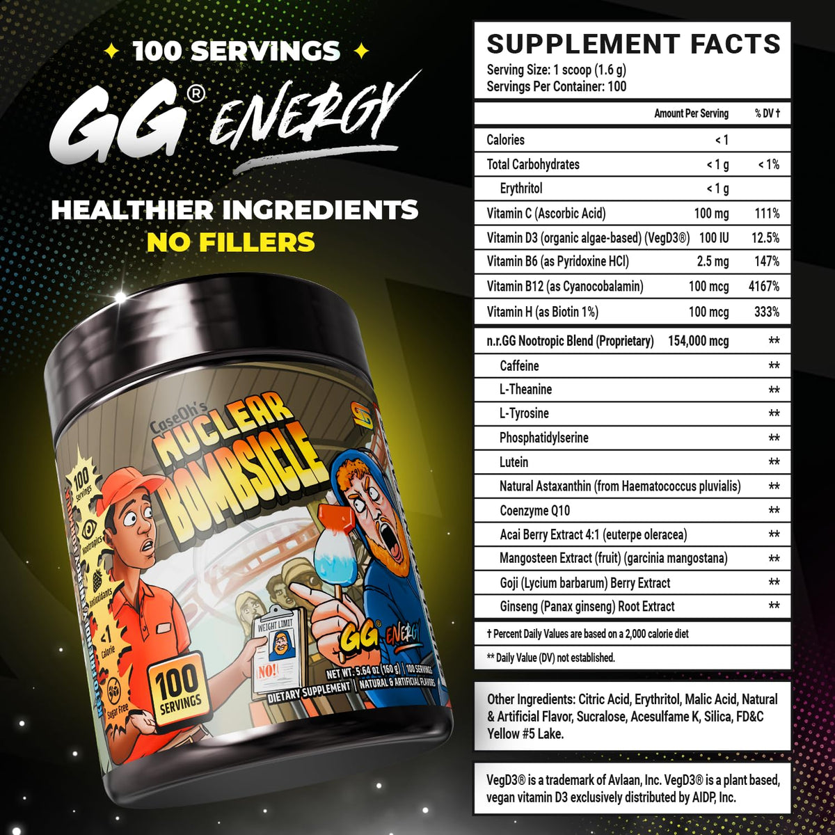 Gamer Supps GG Energy CaseOh's Nuclear Bombsicle étiquette et ingrédients