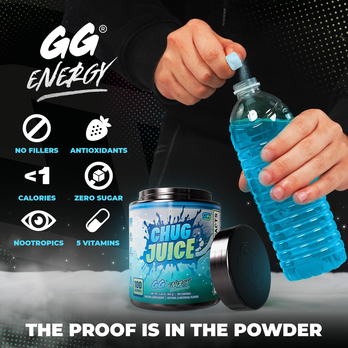 Gamer Supps GG Energy Chug Juice poudre dans un verre