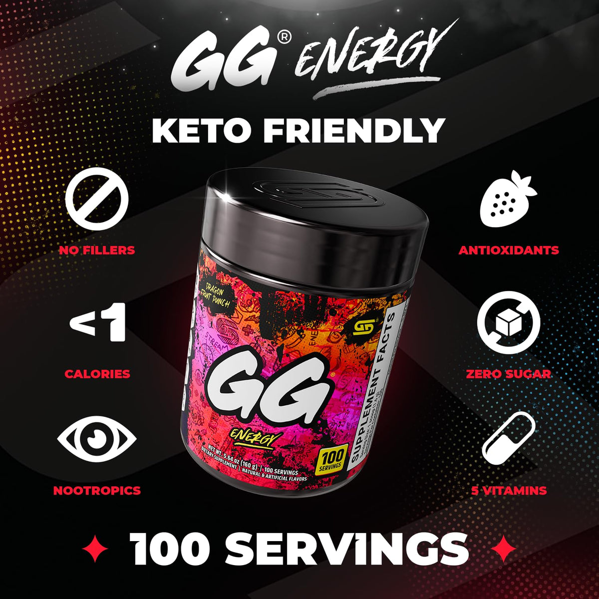 Gamer Supps GG Energy Dragonfruit Punch powder scoop