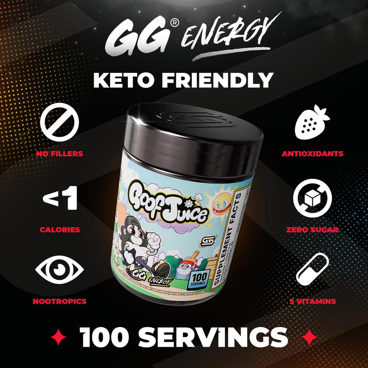 Gamer Supps GG Energy Goof Juice poudre dans un verre avec eau