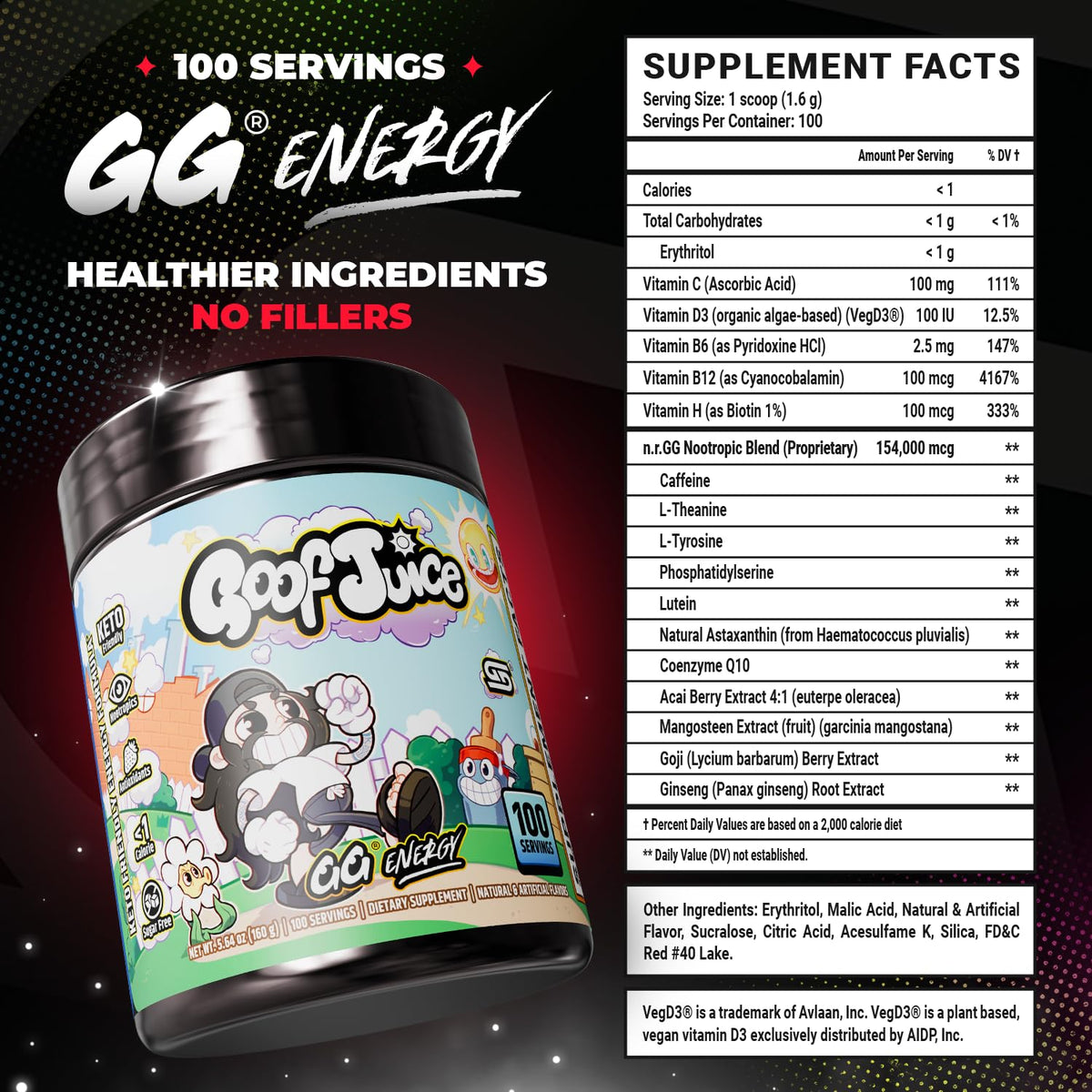 Gamer Supps GG Energy Goof Juice vue de côté avec étiquette