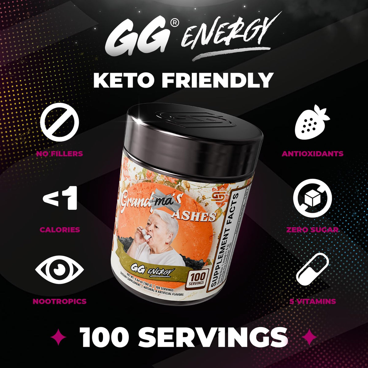 Gamer Supps GG Energy - Grandma's Ashes mélange en poudre crème de framboise