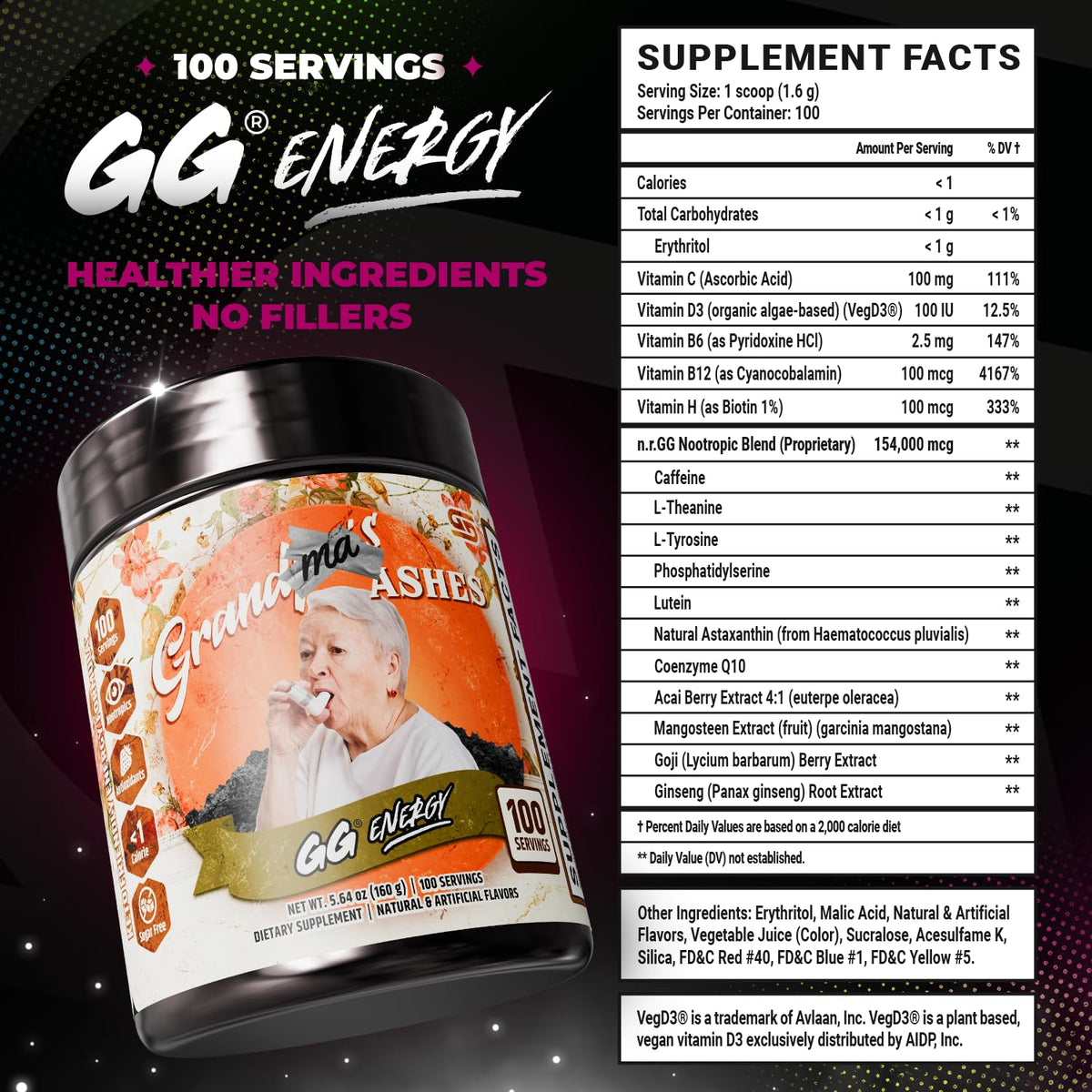 Gamer Supps GG Energy - Grandma's Ashes pot sur une table de jeu